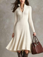 Half?Zip Ribbed Knit Fit?and?Flare Midi Sweater Dress
