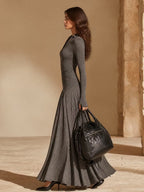 Ribbed Button-Front Maxi Dress with Ruched Waist