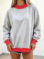 Oversized Sweatshirt with Polka Dot Trim