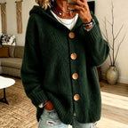 Oversized Hooded Button‑Front Long Sleeve Loose Fit Knit Cardigan With Pockets