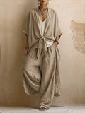 2026 Amazon Cross-Border Independent Station Foreign Trade European And American Casual Loose Solid Color Belted Cardigan Trousers Women'S Suit