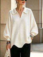 Peter Pan Collar V-Notch Oversized Rib Knit Sweater