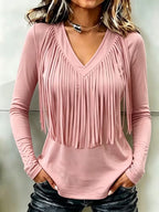 Vintage Elegant Cotton Blend Patchwork Fringed T-shirt