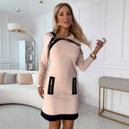 Women's Color‑Block Zip‑Detail Long Sleeve Mini Dress