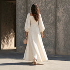 Square Neck Puff Long Sleeve Flowy Maxi Dress