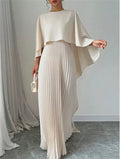 Cape Overlay Pleated Maxi Dress