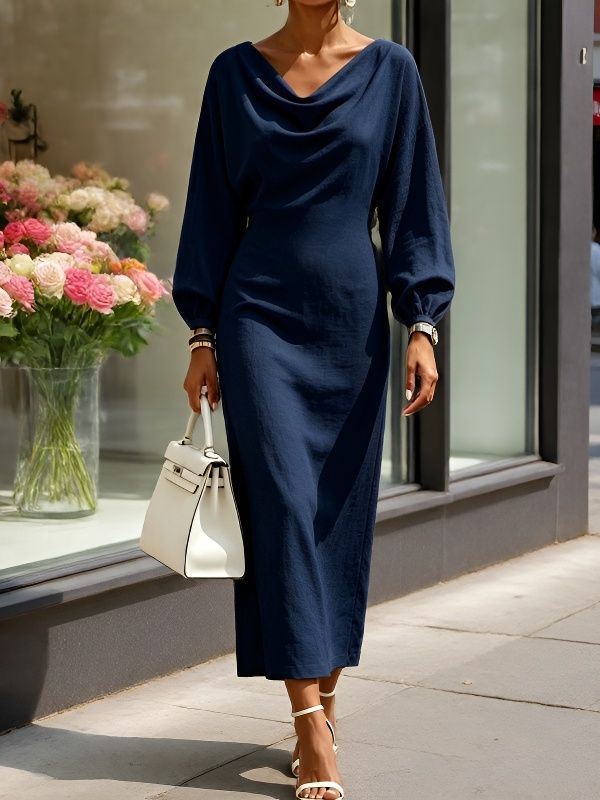 Cowl?Neck Batwing Sleeve Bodycon Midi Dress