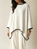 Contrast Trim Ribbed Knit Poncho Top