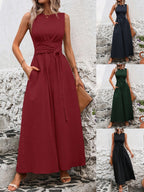 Sleeveless Wrap?Tie Waist Maxi Dress