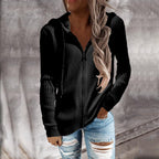 Women's Ribbed Open‑Front Hooded Knit Cardigan