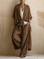 2026 Amazon Cross-Border Independent Station Foreign Trade European And American Casual Loose Solid Color Belted Cardigan Trousers Women'S Suit