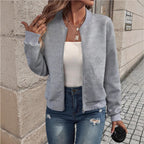Herringbone Textured Zip‑Up Bomber Knit Jacket