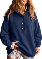 Ruffle Collar Half-Button Oversized Sweatshirt