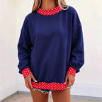 Oversized Sweatshirt with Polka Dot Trim