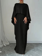 Cape Overlay Pleated Maxi Dress