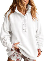 Ruffle Collar Half-Button Oversized Sweatshirt