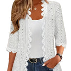 Women's Scallop Trim Lace Open‑Front Cardigan