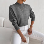 Women's Solid Mock Neck Long Sleeve Knit Sweater