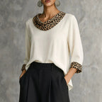 Vintage Elegant Leopard Print Patchwork Velvet Turtleneck Shirt