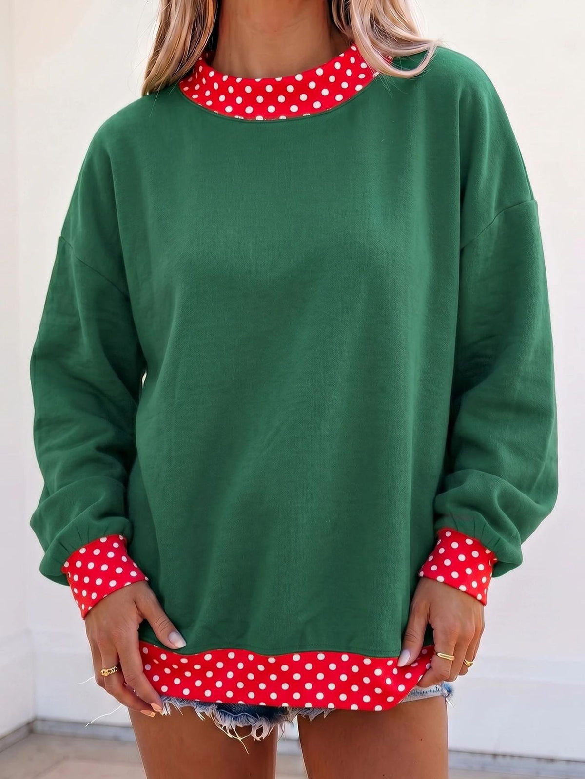 Oversized Sweatshirt with Polka Dot Trim