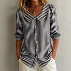 Striped Peter Pan Collar Puff Short Sleeve Blouse