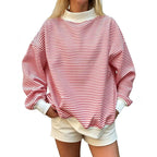 Oversized Striped Mock Neck Sweatshirt