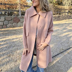 Casual Loose Single Breasted Wool Blend Midi Coat with Pockets