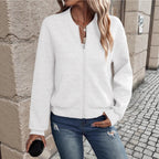 Herringbone Textured Zip‑Up Bomber Knit Jacket