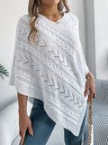 Cable Knit Hollow Out V-Neck Poncho Sweater Cape
