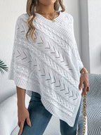 Cable Knit Hollow Out V-Neck Poncho Sweater Cape