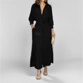 Collared Waist‑Tab Shirt Maxi Dress
