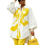 Abstract Print Balloon Sleeve Shirt – Oversized Button-Down