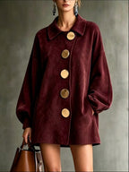 Margot Oversized Faux Suede Jacket Dress with Gold Buttons