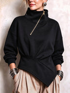 Zip-Neck Sweatshirt with Asymmetric Hem