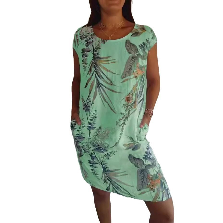 Women's Botanical Print Cap‑Sleeve Midi Dress