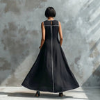 Contrast Stitching Sleeveless Linen Maxi Dress