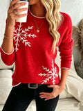 Women's Crew Neck Snowflake Print Long Sleeve Christmas Knit Sweater
