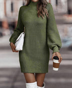 Women's Mock Neck Ribbed Knit Mini Dress