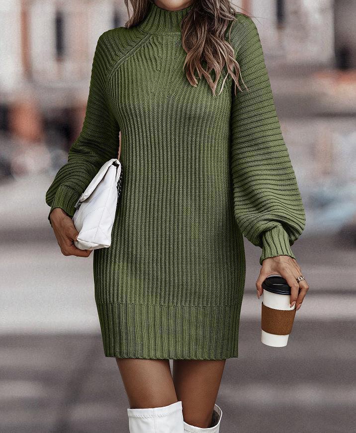 Women's Mock Neck Ribbed Knit Mini Dress