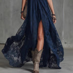 Midnight Blue Lace Western Maxi Dress