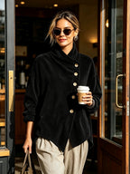 Chic High Funnel Neck Asymmetric Corduroy Top