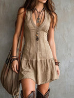 Sleeveless Button-Down Denim Mini Dress