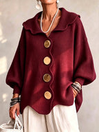 Oversized Scallop-Collar Button Knit Cardigan