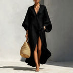 Linen?Blend V?Neck Kaftan Maxi Dress