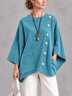 Oversized Corduroy Tunic with Button Detail