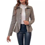 Herringbone Peplum Button?Front Collared Jacket