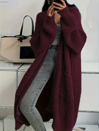 Women's Solid Chunky Knit Open Front Oversized Long Cardigan With Pockets