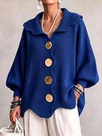 Oversized Scallop-Collar Button Knit Cardigan