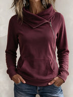 Draped Neck Zip Hoodie with Pocket