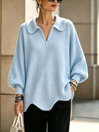 Peter Pan Collar V-Notch Oversized Rib Knit Sweater